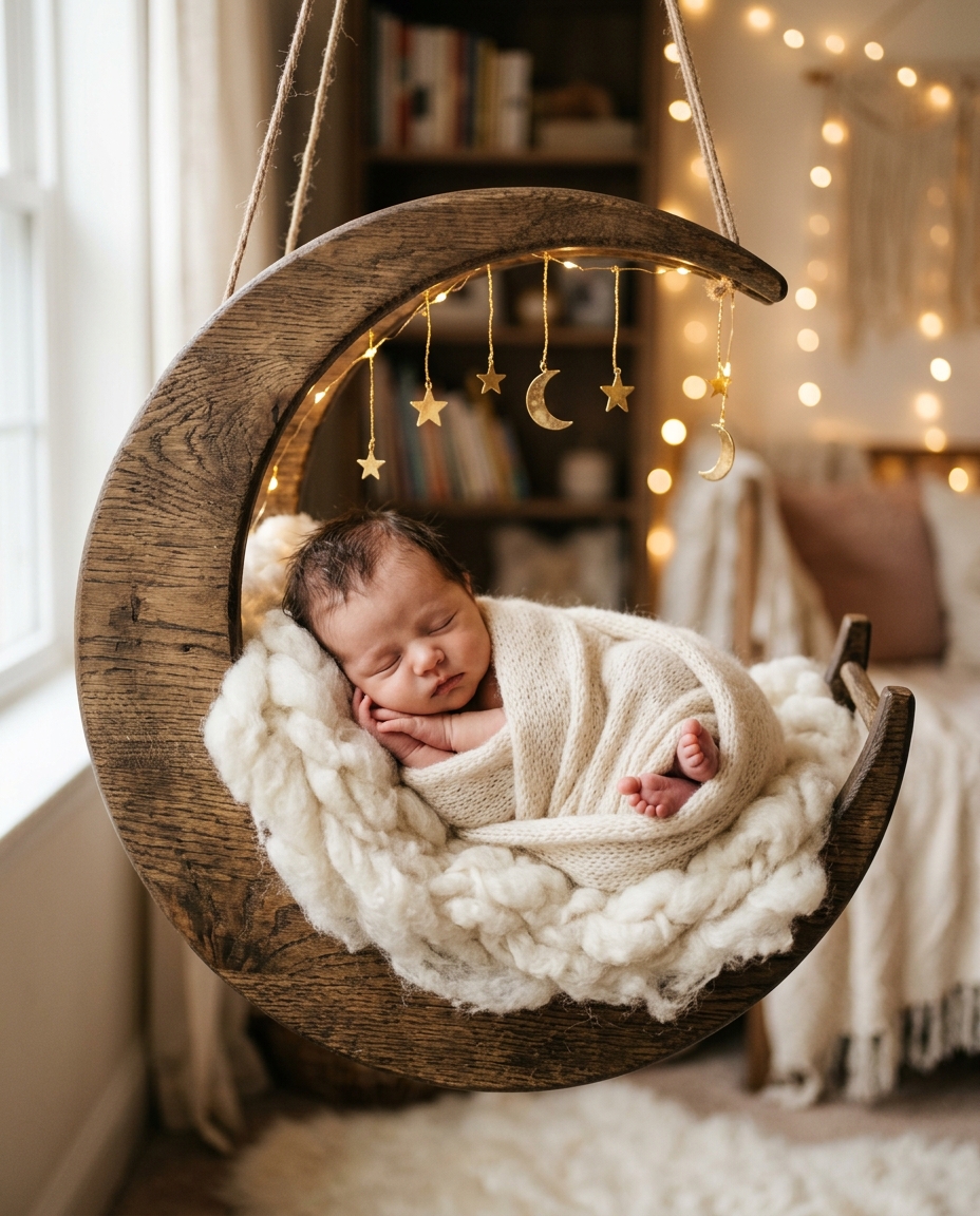 Crescent Moon Cradle Studio Portrait