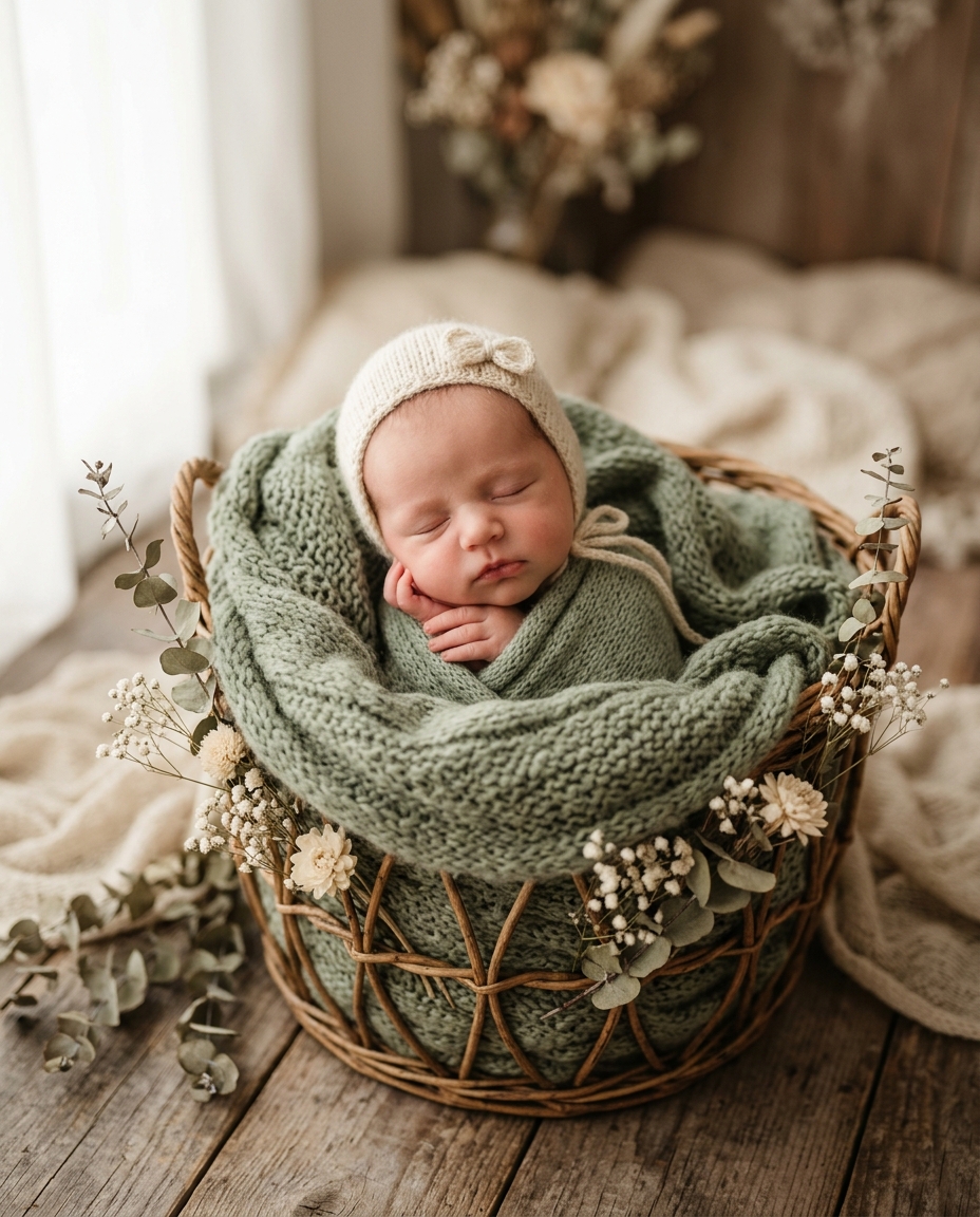 Sage Flower Basket Studio Portrait
